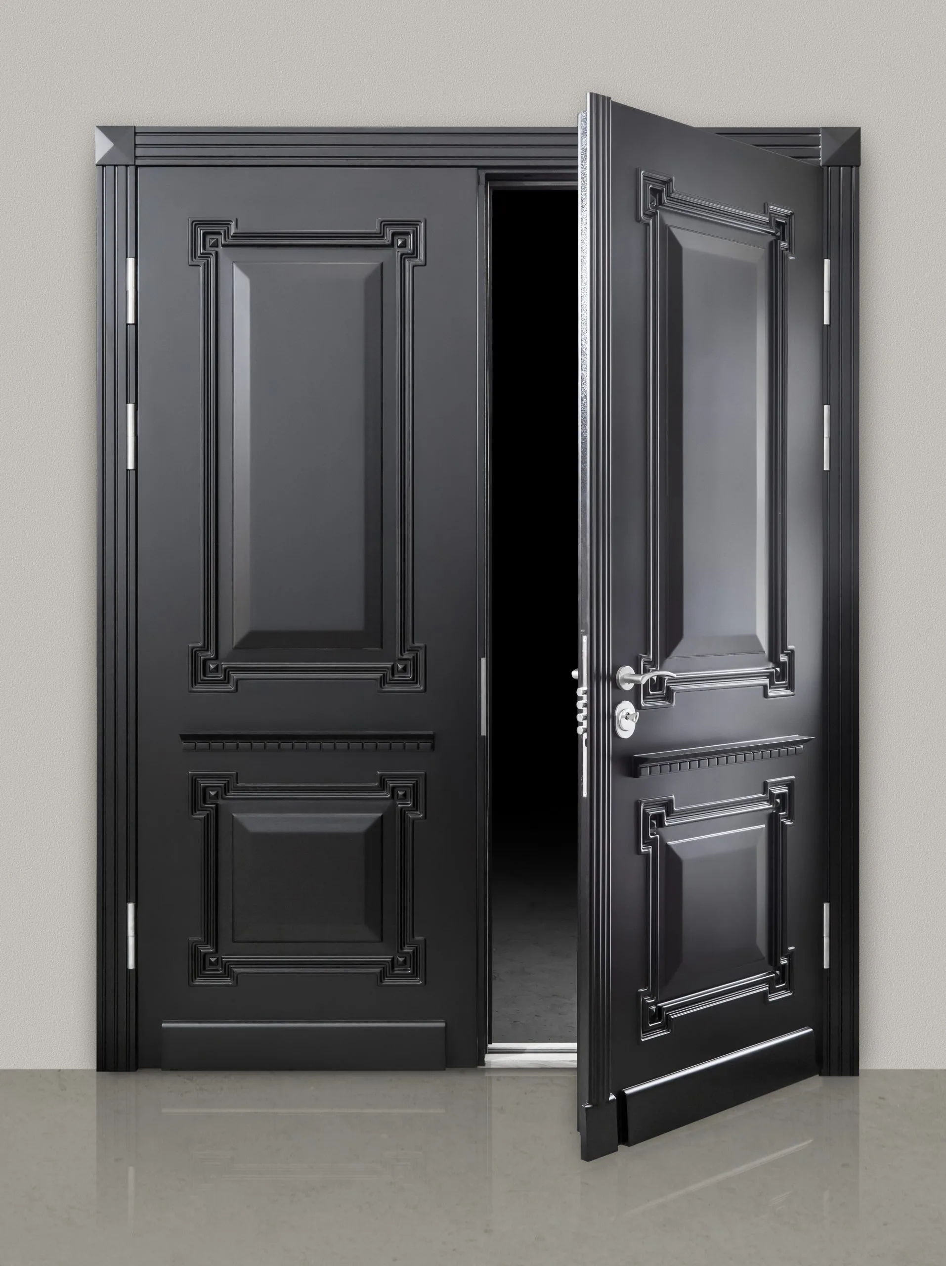 open-bright-black-high-security-doors